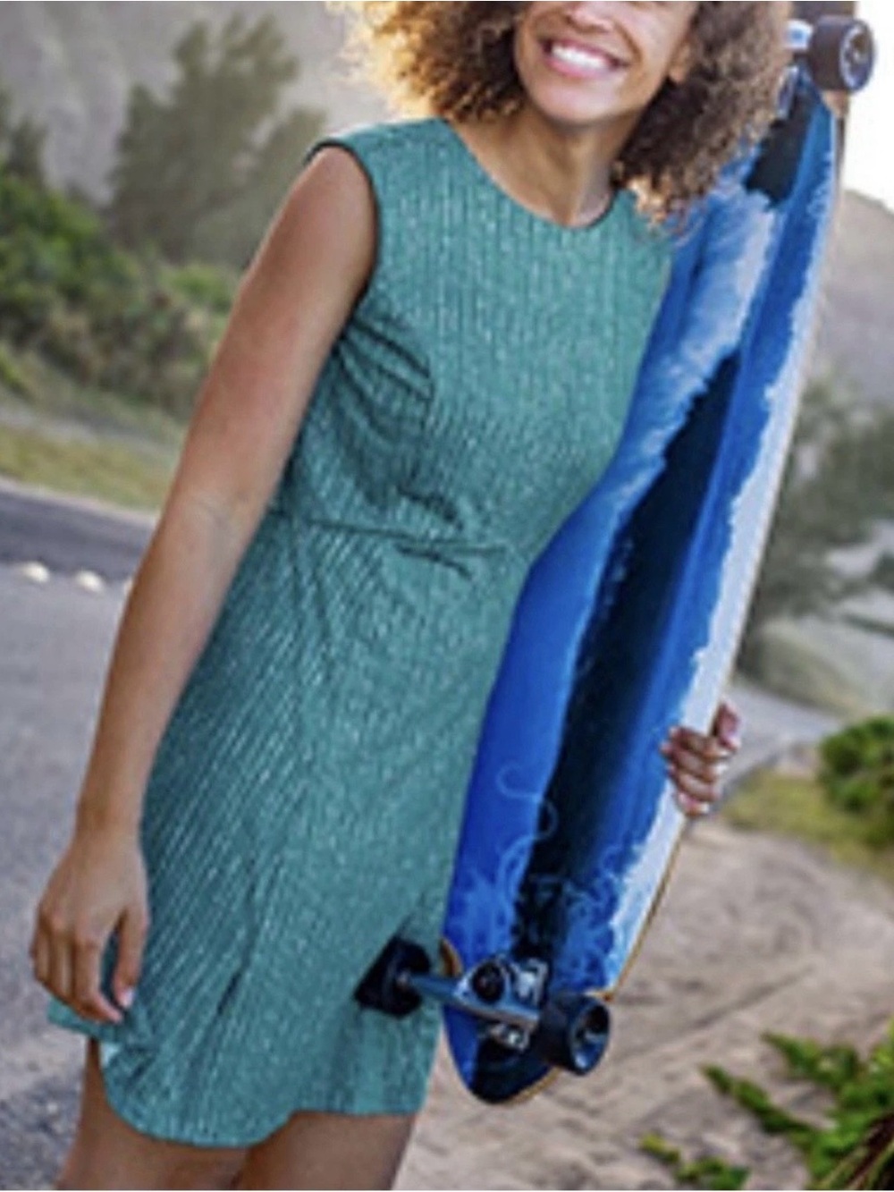 Title Nine Steadfast Convertible Dress M Ajrak Stripe Teal Stretchy Outdoors - Picture 3 of 13